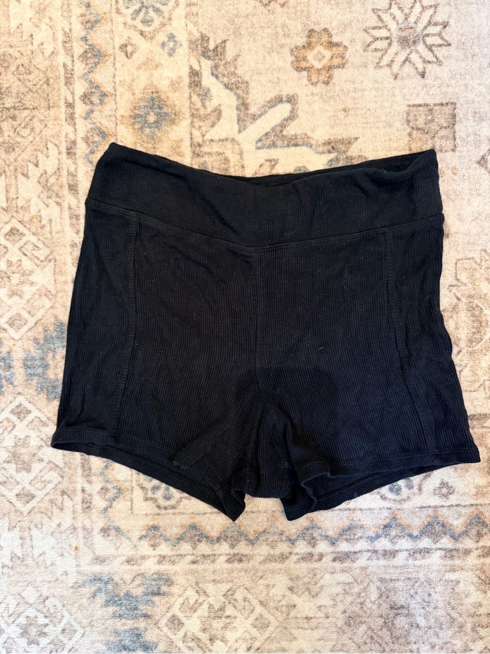 Free People Black Ribbed High-Waist Bike Shorts